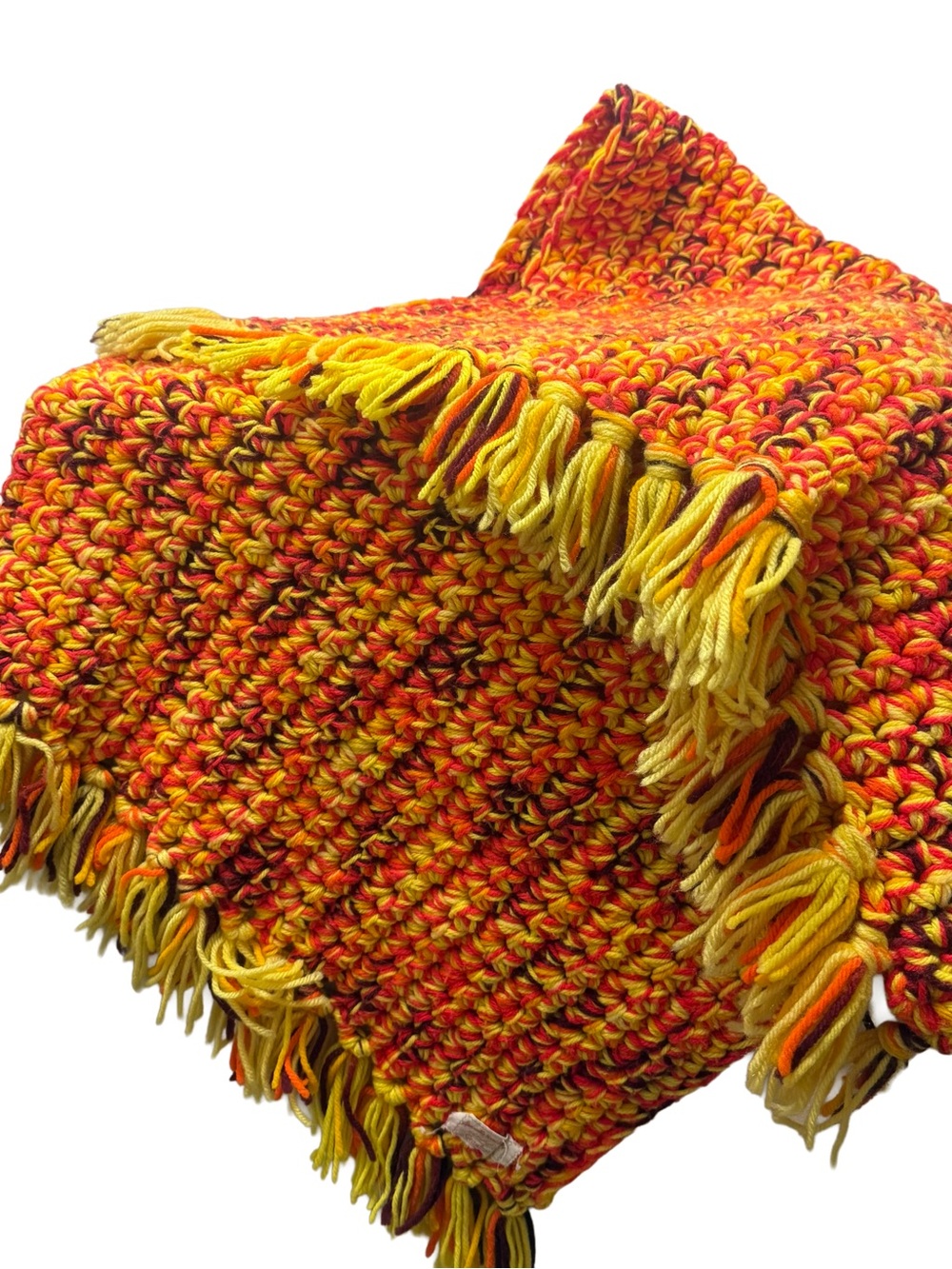 Handmade Crochet Orange And Yellow Boho Afghan Lap Baby Blanket 27"x42